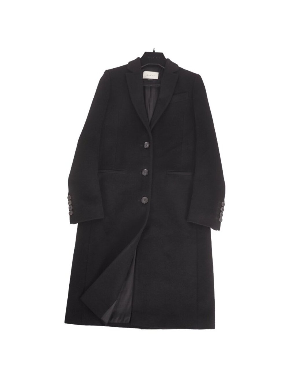 Gucci Coat Long Chesterfield Wool Black 38